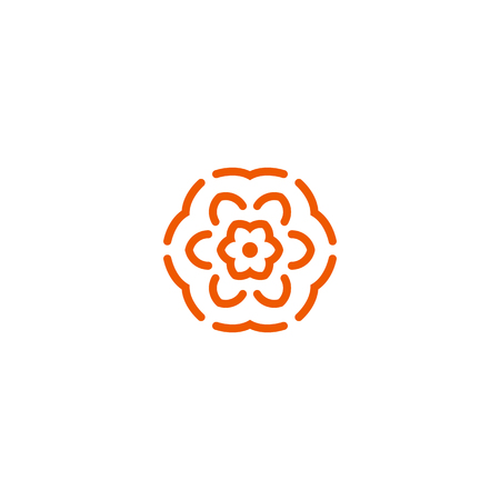 Flower vector linear nature logo. Orange line art summer sun. Outline garden abstract symbol.のイラスト素材