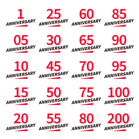 Isolated golden color numbers with word years icons collection on white background, birthday anniversary greeting card elements set vector illustration.のイラスト素材