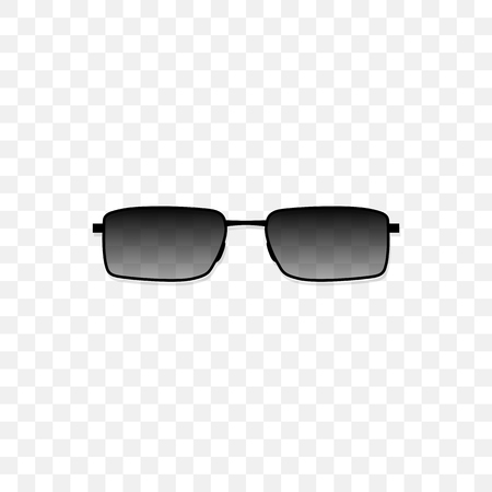 Realistic sunglasses with a translucent black glass on a transparent background. Protection from sun and ultraviolet rays. Fashion accessory vector illustration.のイラスト素材
