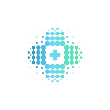 Isolated vector cross icon. Abstract assistance sign. Pharmacy halftone stylish logo.の写真素材