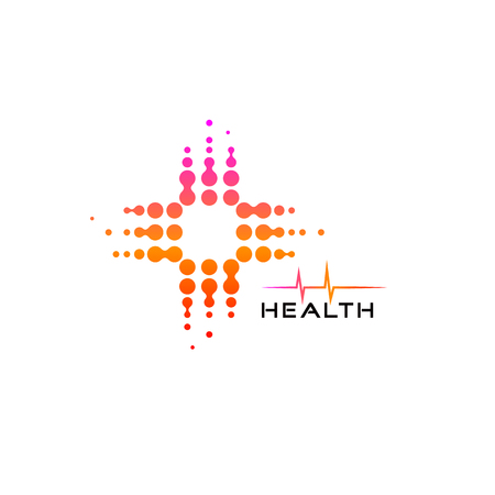 Cross circles bubbles health care, medical symbol. Colorful Pulse Logo minimalist vector icon.のイラスト素材