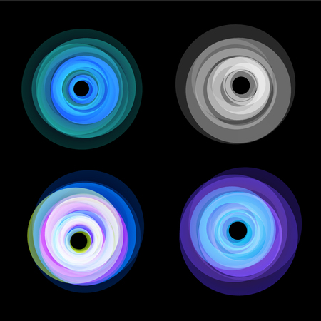 Hurricane, typhoon, tornado funnel, wind storm logo. Abstract twisted shapes. Tropical cyclone logotype collection, vector isolated illustrations setのイラスト素材