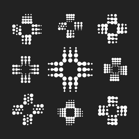 Abstract medical symbol, collection of white crosses from circles on a black background. Pharmacy logo templatesのイラスト素材