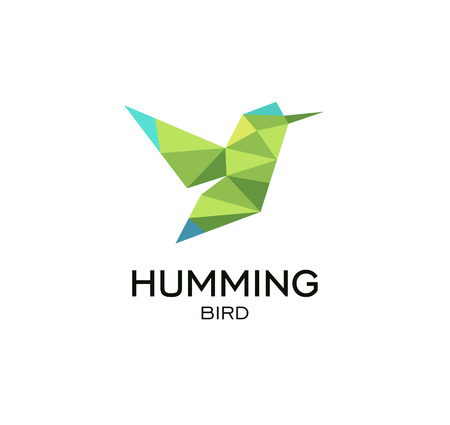 Hummig bird geometrical sign, calibri abstract polygonal vector logo template. Origami green color low poly wild animal icon.のイラスト素材