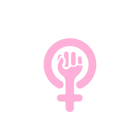 Women's rights symbol, female fist with a cross in a circle sign, vector logotype templateのイラスト素材