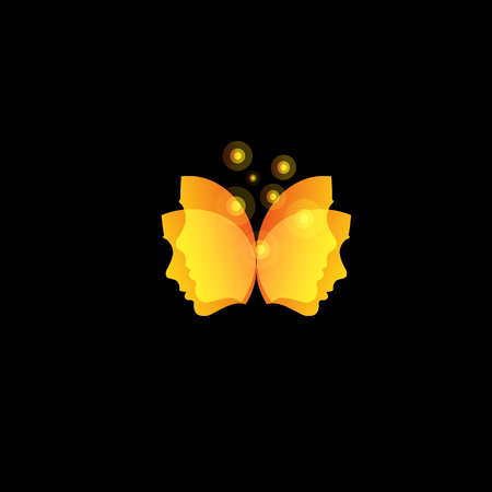 Magic butterfly wings from facial masks, abstract orange vector logo templateのイラスト素材