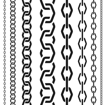 Chains set of different scale, unusual polygonal shape, seamless vertical pattern, black silhouette vector illustrationのイラスト素材