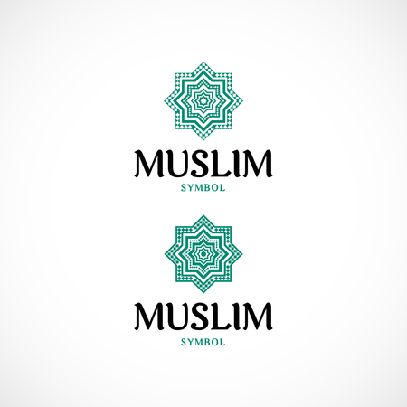 Octagonal star, green color ornamental muslim symbol. Vector illustration.のイラスト素材