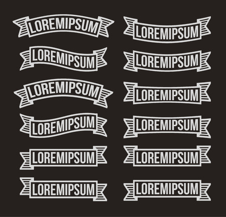 Vintage modern ribbon set, retro logo design elements. White stylized chalk drawed banners on black background.のイラスト素材