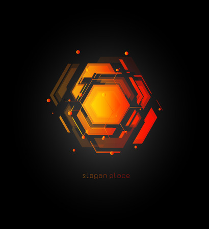 Hexagon shaped orange and black structure with a black background.のイラスト素材