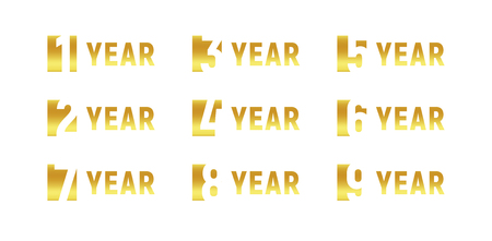 Anniversary of company, gold negative space sign, business birthday, vector logo set, golden numbers, year, num. Celebration card design element, vector anniversary icon set, invitation card.のイラスト素材