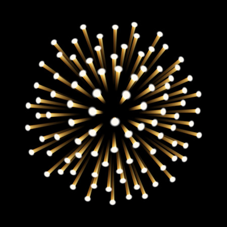 Fireworks. New Year celebration. Festive night decoration, design element. Vector isolated illustration on black background. Independence Dayのイラスト素材