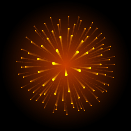 Fireworks. New Year celebration. Festive night decoration, design element. Vector isolated illustration on black background. Independence Dayのイラスト素材