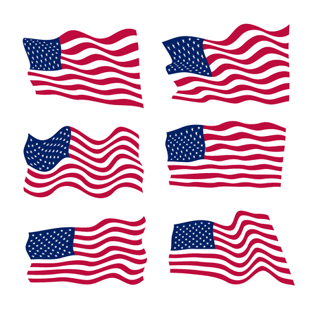 USA flag set on white background, vector illustration. American national design element. Undependence day of united states of America, july fourth logoのイラスト素材