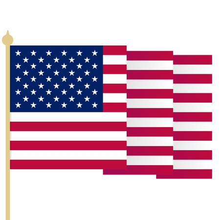 American flag, waving USA flag with sharp corners. Simple isolated vector illustration. National symbol of United States of America on white background.のイラスト素材