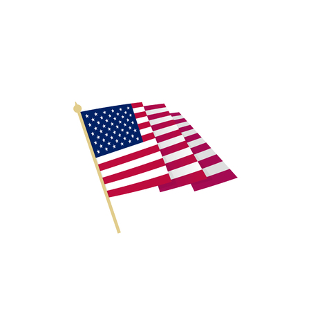American flag, waving USA flag with sharp corners. Simple isolated vector illustration. National symbol of United States of America on white background.のイラスト素材