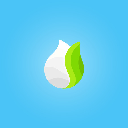White drop with fresh leave on blue background, vector logo templateのイラスト素材