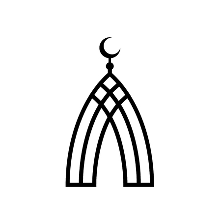Mosque of black lines. Islam symbol. Islamic crescent vector icon. Muslim religion flat logo template. Religion house simple flat emblem on white background.のイラスト素材