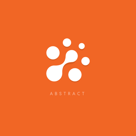 Abstract vector logo. White dots on orange background. Unusual circles logotype template. Computer chip icon.のイラスト素材