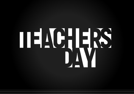 Happy Teachers Day vector text. Education holiday day banner. Geometric negative space letters. White font on black board background.のイラスト素材