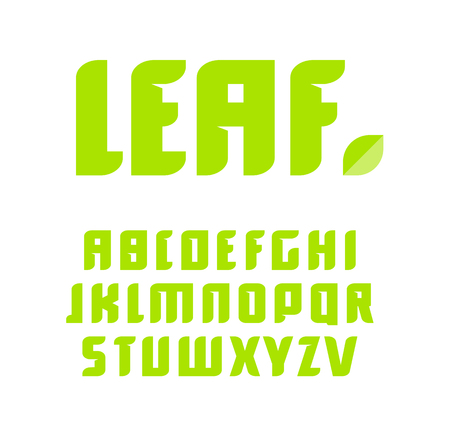 Green letters set. Vector latin alphabet. Natural product font. Leaf ABC, nature monogram and poster template. Typography design.のイラスト素材