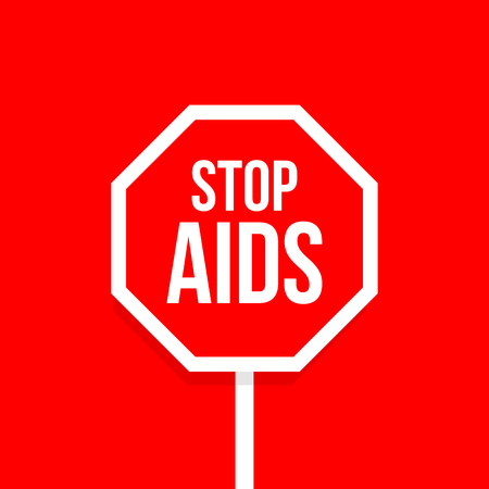 Stop AIDS red octagonal road sign design vector emblem. HIV awareness, care and help charity company logo. Vector illustrationのイラスト素材