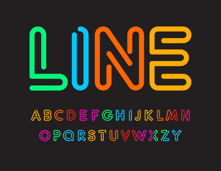 Set of colorful letters. Font from color line. Art alphabet. Simple maze typeset. Vector type on black background.のイラスト素材