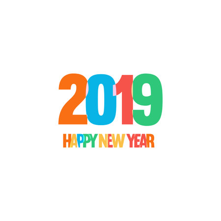 Decoration of Childrens celebration New Year. Fun and funny style vector logo. Simple design, bright...
