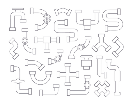 Set of pipeline element in line art style, contour vector icons collection on white backgroundのイラスト素材