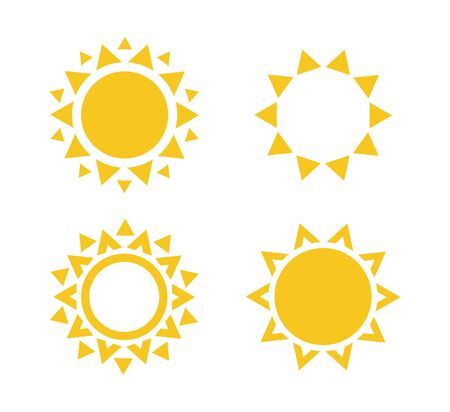 Sun icon set. Summer rest sign. Travel agency logo template. Sunny circle concept design. Isolated vector illustration collection on white background.のイラスト素材