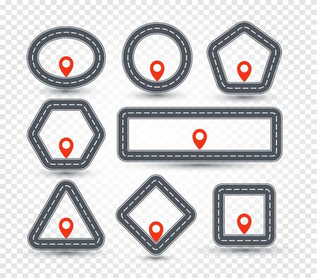 Isolated geometric pin set, road sign collection, location symbol, geometric shape map point vector illustration.のイラスト素材