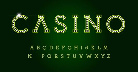 Casino letters set on green background. Green luxury style vector latin alphabet.のイラスト素材