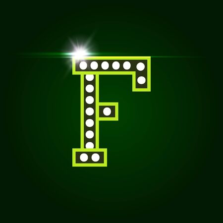 Casino and resort Letter F. Luxury letter with gems. Glowing effect, highlight on letter border. Entertainment decoration element.のイラスト素材