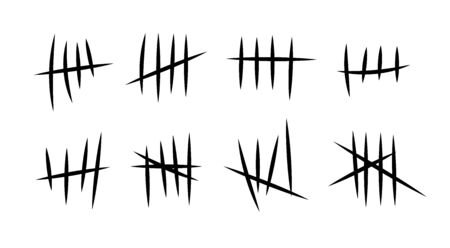 Prison symbols, Jail tally marks. Hand drawn Lines or sticks, strokes sorted by four and crossed out. Vector illustration.のイラスト素材