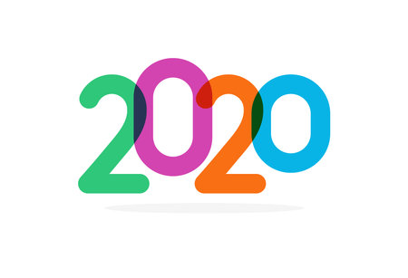 Bright colored 2020 numbers, modern event decoration, design elements for new year decor, invitation or greeting card.のイラスト素材