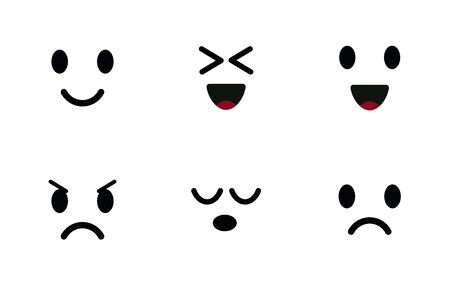 Emoji icon set. Characters faces, cute emoticon, mood symbols. Smiling, happy, joyful, sad and angry face. Isolated vector illustration on white background.のイラスト素材