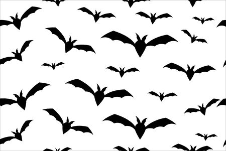 Bats wrapping paper seamless pattern for Halloween greeting card. Simple paper cut bat texture, horror symbol, black vector illustration on white backgroundのイラスト素材