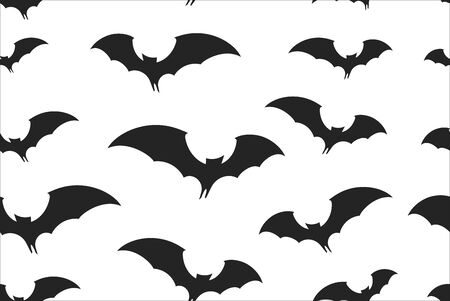 Bats wrapping paper seamless pattern for Halloween greeting card. Simple paper cut bat texture, horror symbol, black vector illustration on white backgroundのイラスト素材