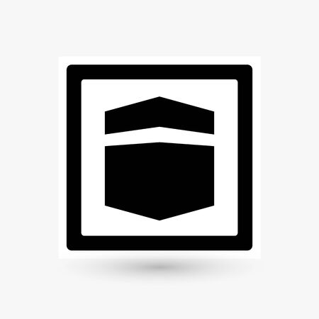 Kaaba, road sign design, black cube icon. Simple symbol of most sacred site in Islam. Building at the center of Islam s most important mosque, isolated vector illustration.のイラスト素材