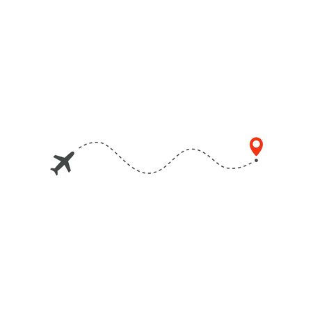 Plane way icon, airplane wave path direction and destination red point, design template, holiday trip vector illustration template on white background.のイラスト素材