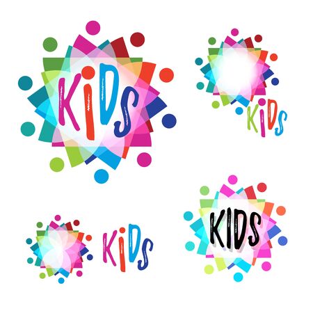 Rainbow logotype. Bright and colorful kids logo. Children bright forms.のイラスト素材