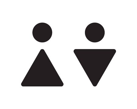 Abstract Male and Female WC icons. Restroom pictogram for washroom in public places. Simple abstract silhouettes of man and woman on white background, toilet pointer, vector illustration.のイラスト素材
