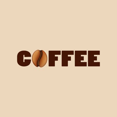 Isolated vector logo. Brown coffee bean label. Morning energetic drink sign. Symbol of hectic lifestyle.のイラスト素材