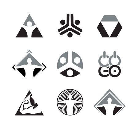 Set vector sport logo. Athletic abstract humans icons. GYM emblem templateのイラスト素材