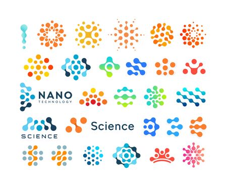 Set of science  templates, creative dotted  modern abstract shapes, vector emblem collectionのイラスト素材
