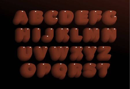 3D Chocolate letters set. Brown heavy bold style alphabet. Sweet candy Font for events, promotions, logos, banner, monogram and poster. Vector typography design.のイラスト素材