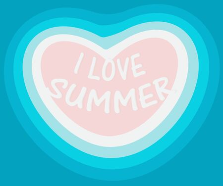 Paradise beach on island simple flat icon, uninhabited island for romantics and lovers, an island in heart shape, inscription I love summer, love declaration of summer, vector illustrationのイラスト素材