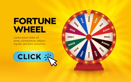 Fortune wheel, lottery play, online casino banner, game machine, gambling business isolated vector illustrationのイラスト素材