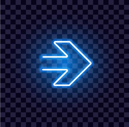 neon arrow luminous indicator neon tube showing right direction to right side glowing vector icon on transparent backgroundのイラスト素材