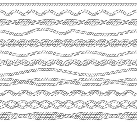 Nautical ropes monochrome outline vector illustrations setのイラスト素材